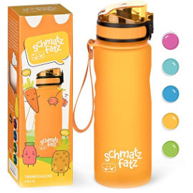 schmatzfatz Trinkflasche Kinder Auslaufsicher - 500ml, Orange - Trinkflasche Kohlensäure geeignet, Wasserflasche BPA frei mit 1-Klick Verschluss - Kinderflasche für Kindergarten und Schule