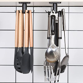 2 Stücke 360° drehbarer Haken Selbstklebende,BAIEUEJO Klebehaken mit 6 Haken,kein Bohren Aufbewahrungs-Organizer-Rack, für Küche/Bad/Garderobe (Schwarz)