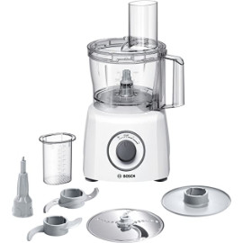 Bosch Kompakt-Küchenmaschine MultiTalent 3 MCM3100W, 20 Funktionen, Rührschüssel 2,3 L, Universalmesser, Schneid-Raspel-Wendescheibe, Schlagscheibe (Sahne), Einfüllhilfe, Deckel, 800 W, weiß