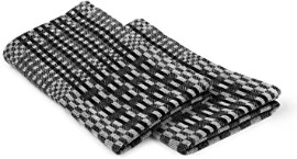 KOFFA 2er Set Küchentücher & Geschirrtücher aus 100% zertifizierter Baumwolle (G.O.T.S.) / schwarz-grau karierte Spül- & Geschirrtücher / nachhaltig gewebtes Grubentuch für Privat & Gewerbe