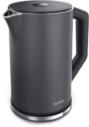 Arendo - Edelstahl Wasserkocher mit Temperatureinstellung 40 - 100 Grad in 5er Schritten - Doppelwand Design - Modell ELEGANT - 1,5 Liter - 2200 W - Teekocher mit Temperaturanzeige - GS - Cool Grey