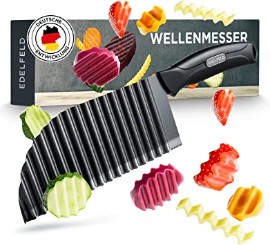 Edelfeld Wellenschneider für Pommes, Obst & Gemüse - Spülmaschinenfestes Wellenmesser mit Titanklinge - Professionelles Riffelmesser für Erwachsene & Kinder -Stabiles Wellenschnittmesser aus Edelstahl